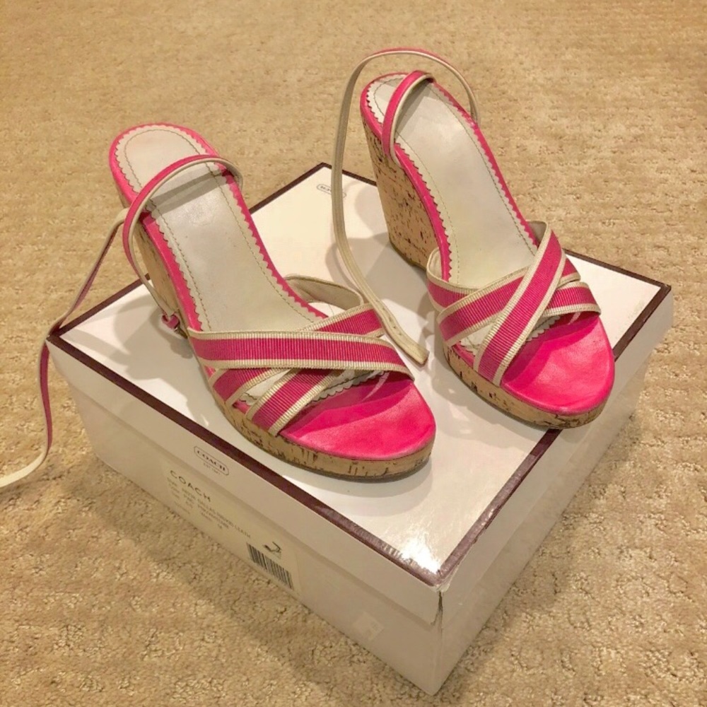 Coach pink and white cork wedges
